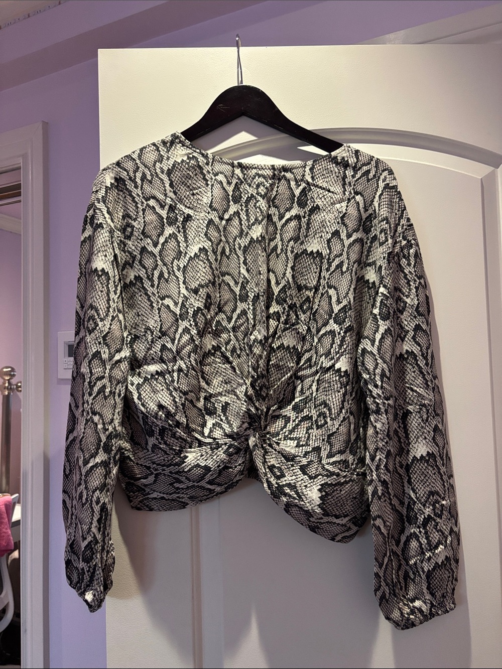 Design Lab Snake Print Long Sleeve Twist-Front Top - Black & White